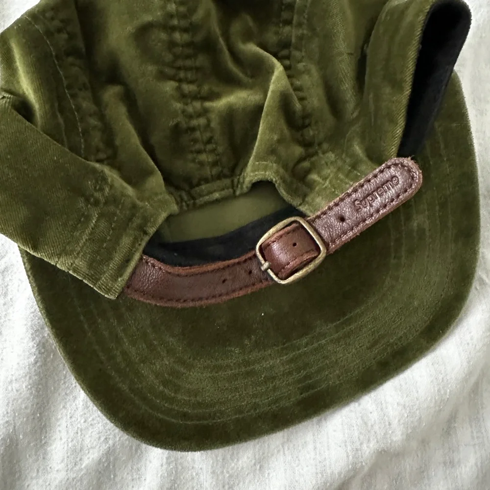 Supreme Green Velvet Camp Cap w/ Leather Strap - Picture 3 of 7